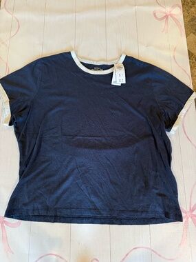 NWT Abercrombie & Fitch Essential Crop Ringer Tee Navy Size XL